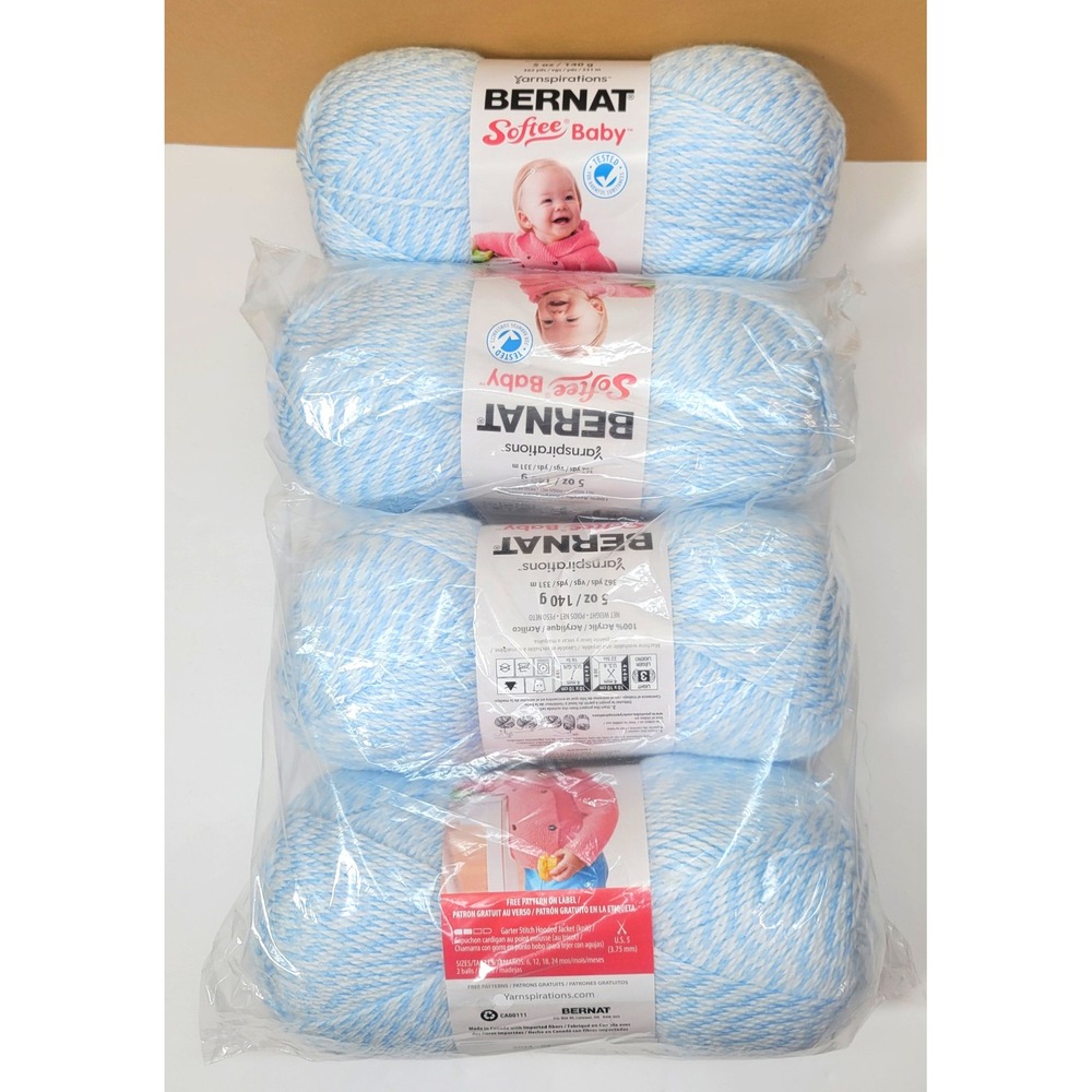 Bernat Softee Baby Yarn 4 Skeins Baby Denim Marle 166030 Blue White 100% Acrylic